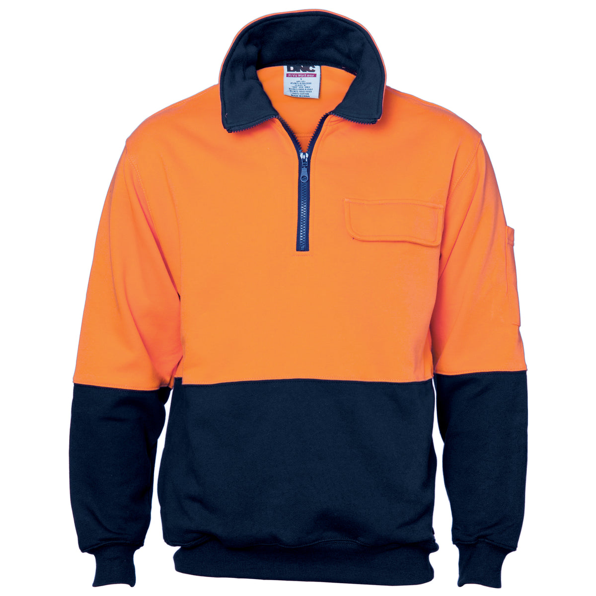 DNC Workwear HiVis Two Tone 1/2 Zip Cotton Fleecy Windcheater 3923