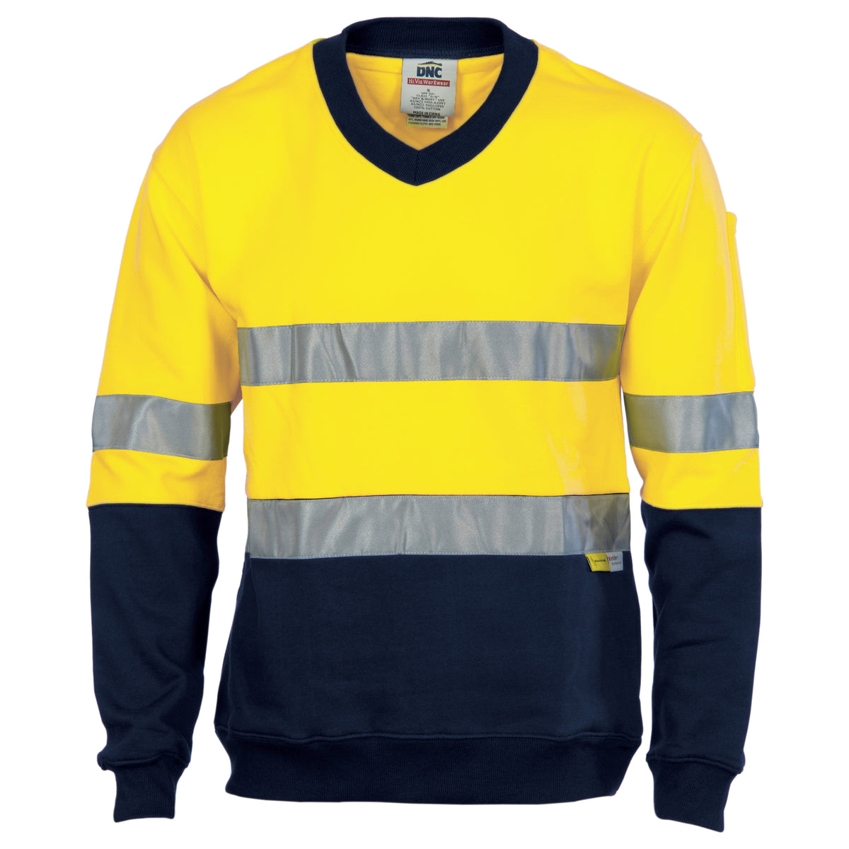 DNC Workwear HiVis Two Tone Cotton Fleecy Sweatshirt V-Neck with CSR R/Tape 3924