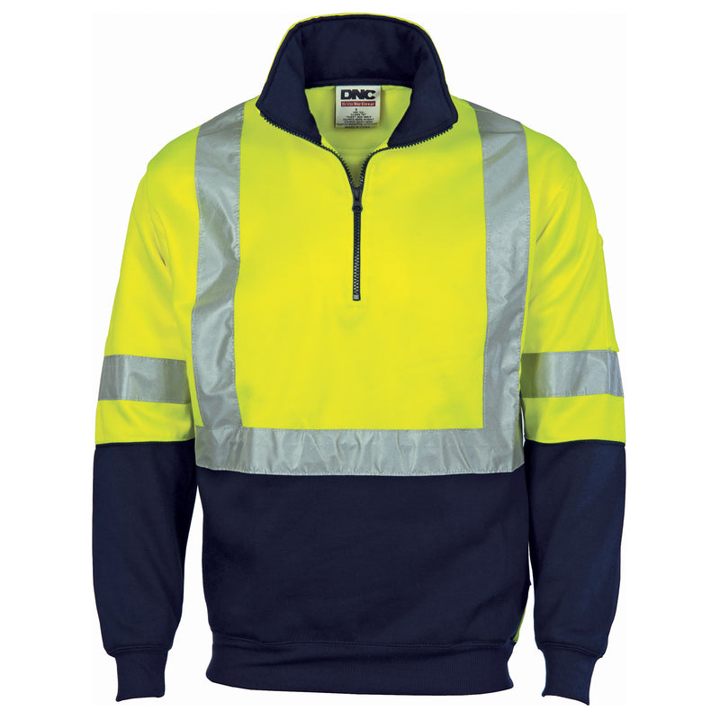 DNC Workwear HiVis "X" Back D/N Two Tone 1/2 Zip Fleecy 3929