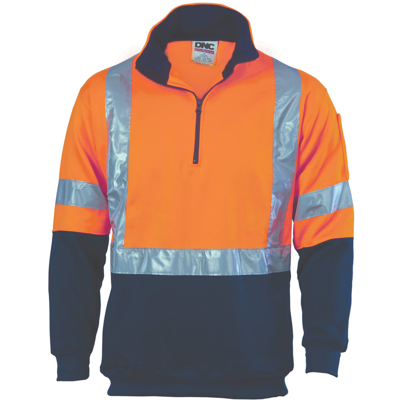 DNC Workwear HiVis 1/2 Zip Fleecy with "X" Back & Additional CSR R/Tape on Tail 3930