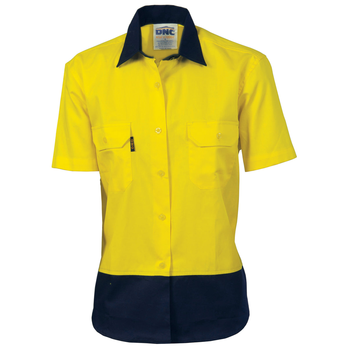 DNC Workwear Ladies HiVis Two Tone Cotton Drill Shirt - Short Sleeve 3931