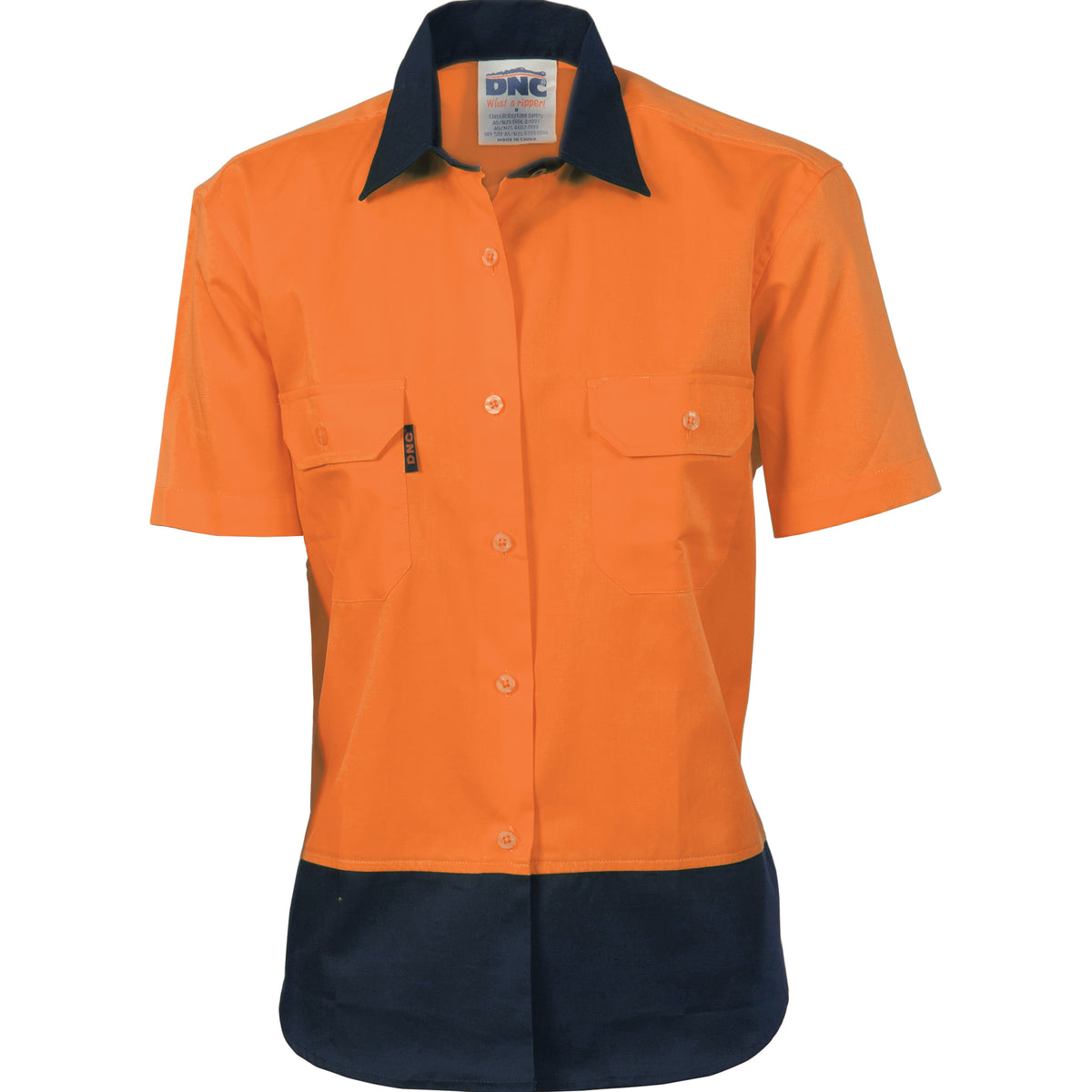DNC Workwear Ladies HiVis Two Tone Cotton Drill Shirt - Short Sleeve 3931