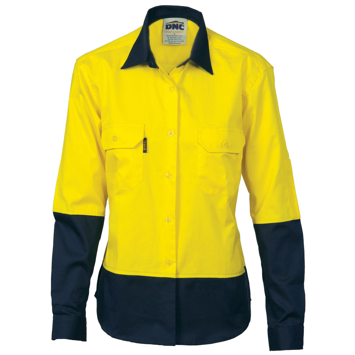 DNC Workwear Ladies HiVis Two Tone Cotton Drill Shirt - Long Sleeve 3932