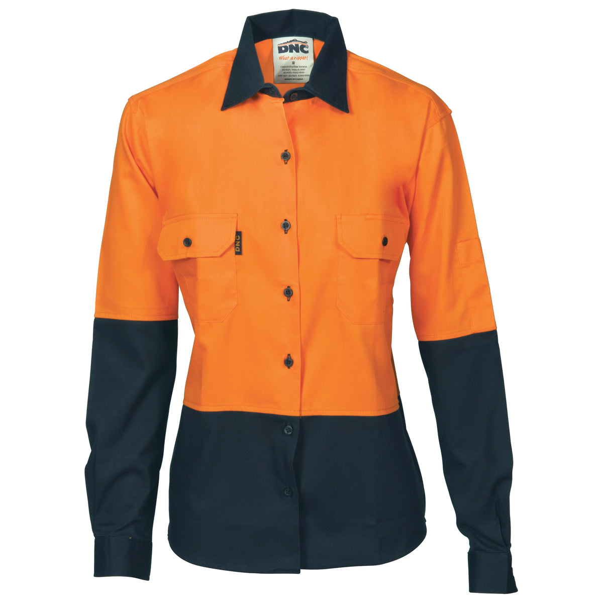 DNC Workwear Ladies HiVis Two Tone Cotton Drill Shirt - Long Sleeve 3932