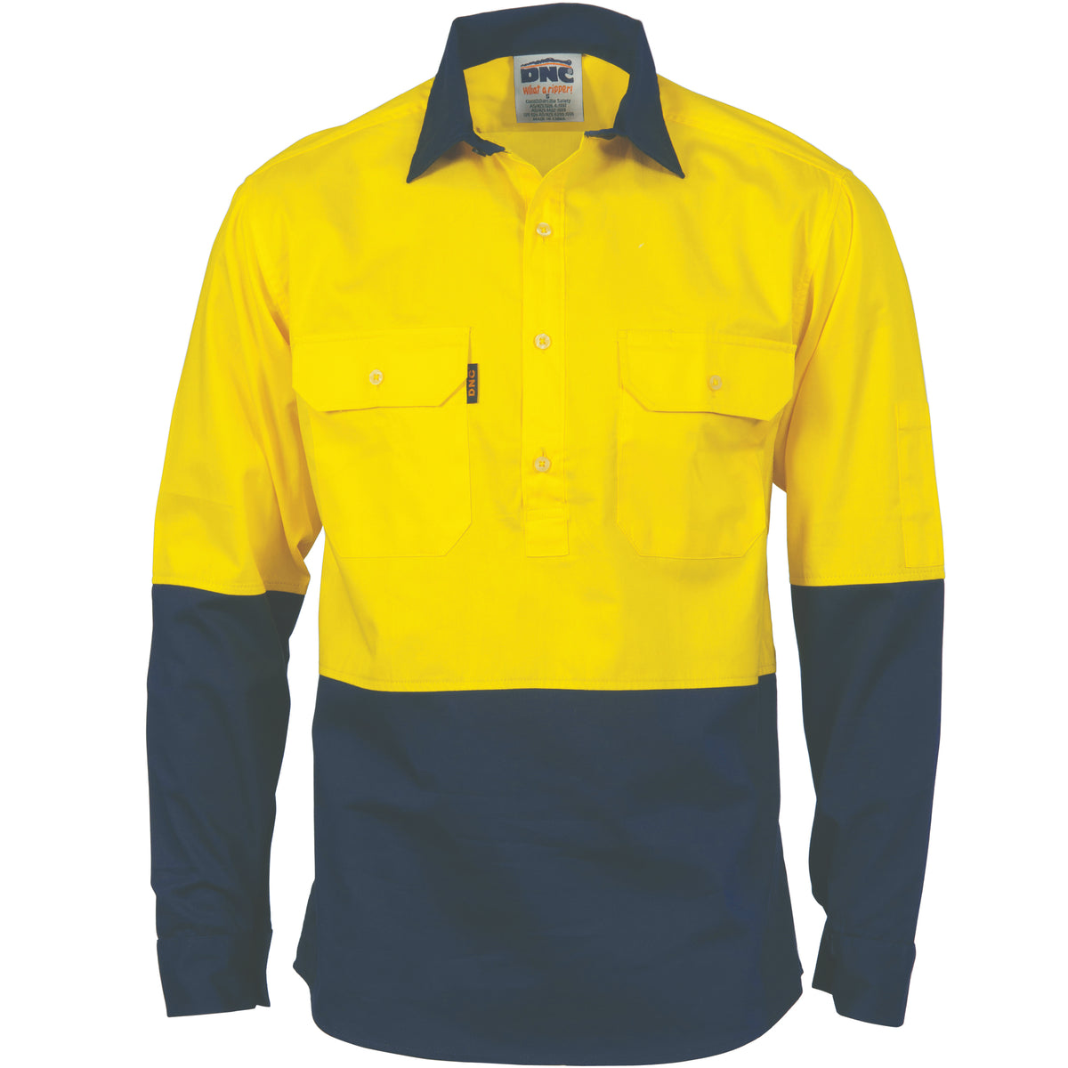 DNC Workwear HiVis 2 Tone Cool-Breeze Close Front Cotton Shirt - Long Sleeve 3934