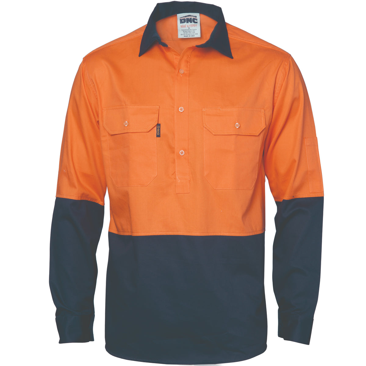 DNC Workwear HiVis 2 Tone Cool-Breeze Close Front Cotton Shirt - Long Sleeve 3934