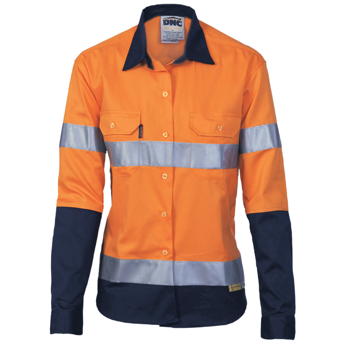 DNC Workwear Ladies HiVis Two Tone Drill Shirt with CSR R/Tape - Long sleeve 3936