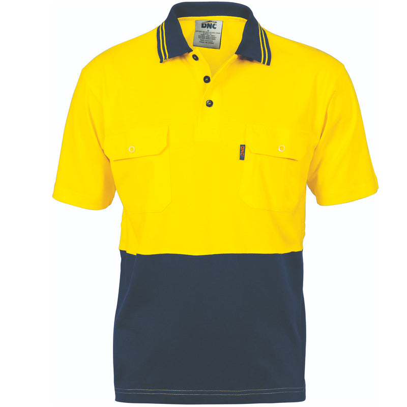 DNC Workwear HiVis Cool-Breeze Two Tone Cotton Jersey Polo Shirt with Twin Chest Pocket - S/S 3943
