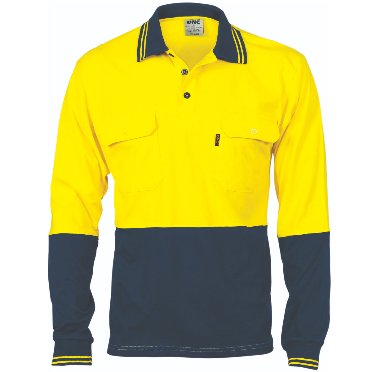 DNC Workwear HiVis Cool-Breeze Two Tone Cotton Jersey Polo Shirt with Twin Chest Pocket - L/S 3944