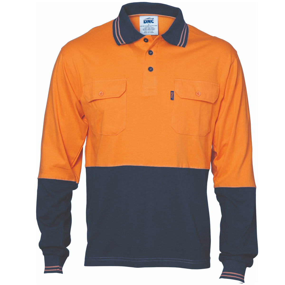 DNC Workwear HiVis Cool-Breeze Two Tone Cotton Jersey Polo Shirt with Twin Chest Pocket - L/S 3944