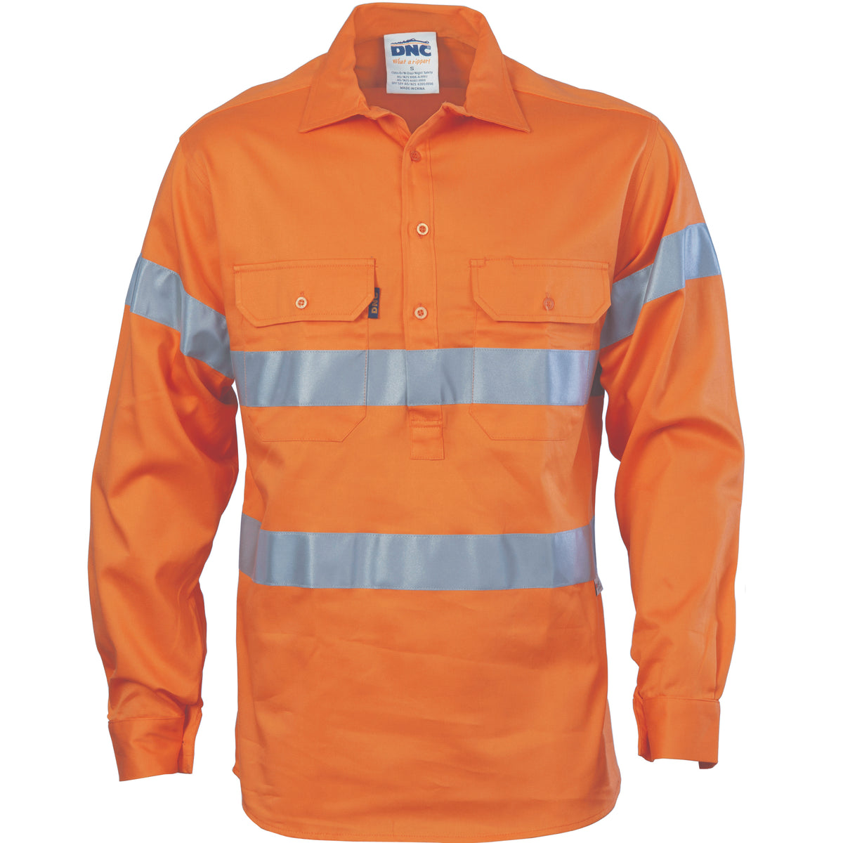 DNC Workwear HiVis Cool-Breeze Close Front Cotton Shirt with CSR R/Tape 3945
