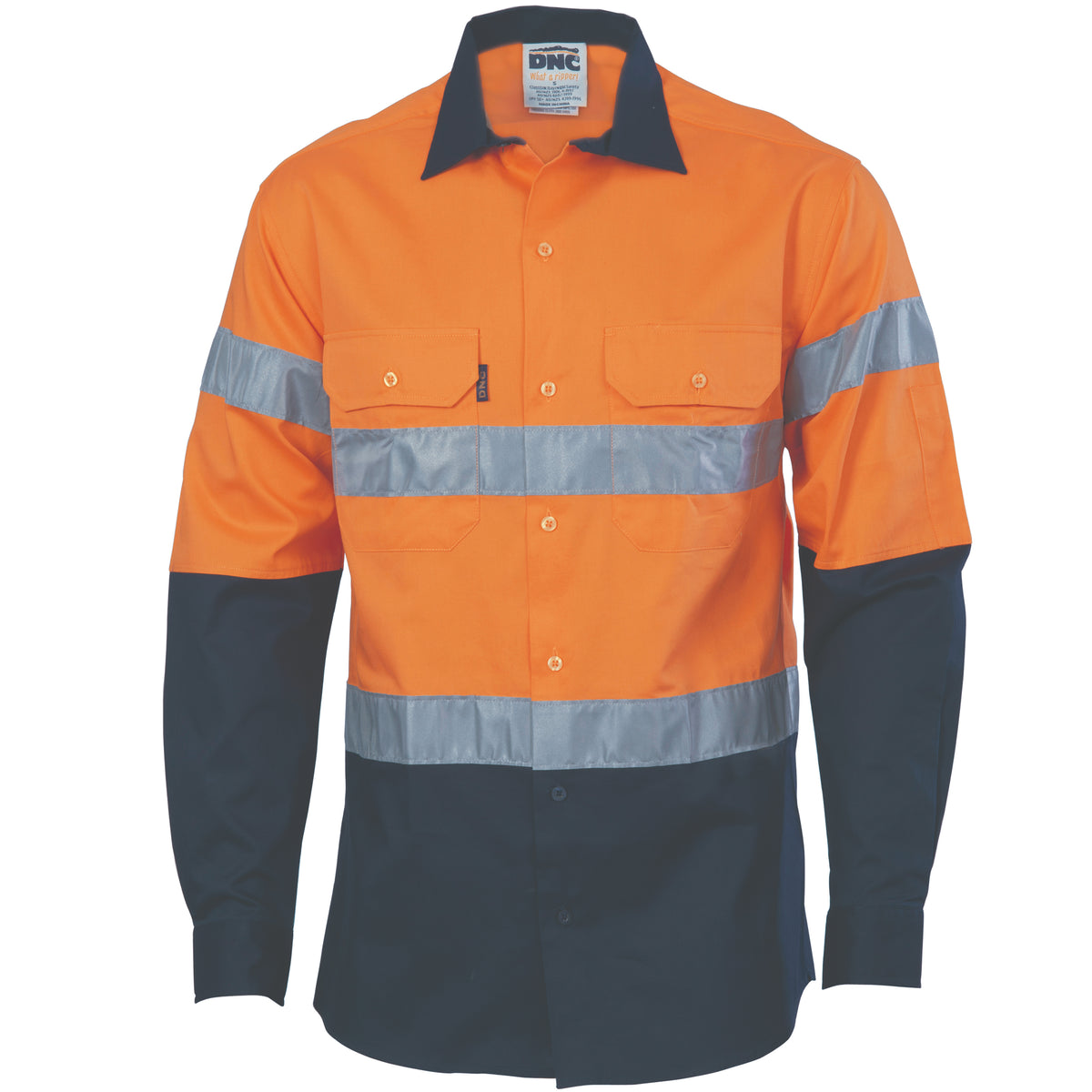 DNC Workwear HiVis D/N Two Tone Drill Shirt with CSR R/Tape - Long Sleeve 3982