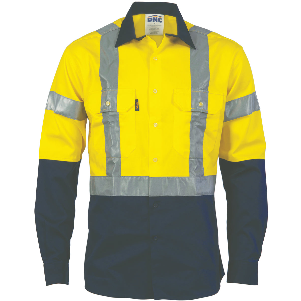 DNC Workwear HiVis D/N Two Tone Drill Shirt with "H" Pattern CSR R/Tape - Long Sleeve 3983