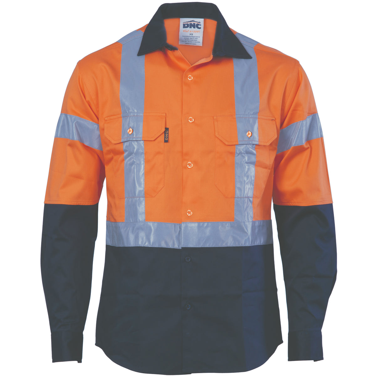 DNC Workwear HiVis D/N Two Tone Drill Shirt with "H" Pattern CSR R/Tape - Long Sleeve 3983