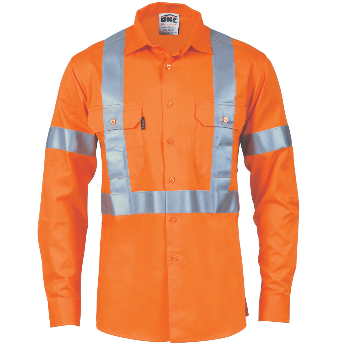 DNC Workwear HiVis D/N Cotton Shirt with "X" Back CSR R/Tape - Long Sleeve 3989