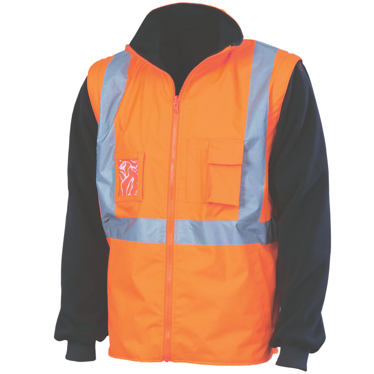 DNC Workwear HiVis “4 in 1” Zip Off Sleeve Reversible Vest "X" Back with Additional CSR R/Tape on Tail 3990
