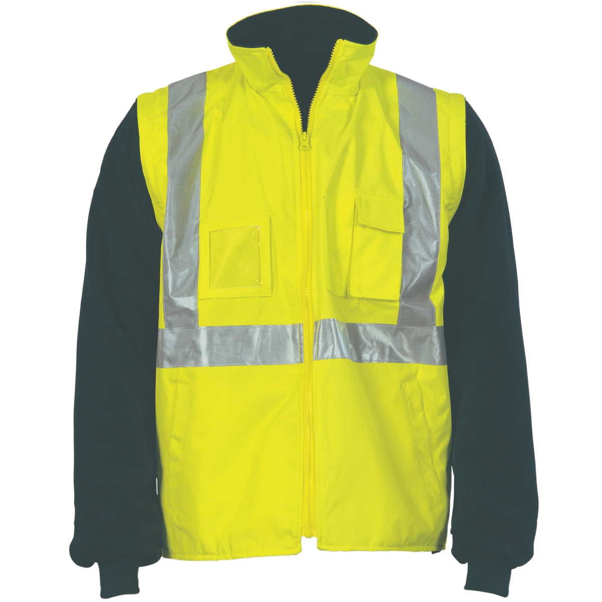 DNC Workwear HiVis "X" Back D/N “4 in 1” Zip Off Sleeve Reversible Vest 3994