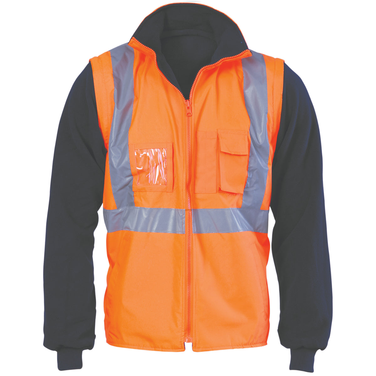 DNC Workwear HiVis "X" Back D/N “4 in 1” Zip Off Sleeve Reversible Vest 3994