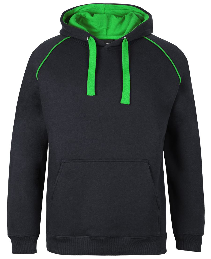 JB's Kids & Adults Contrast Fleecy Hoodie - Black/Pea Green - Front