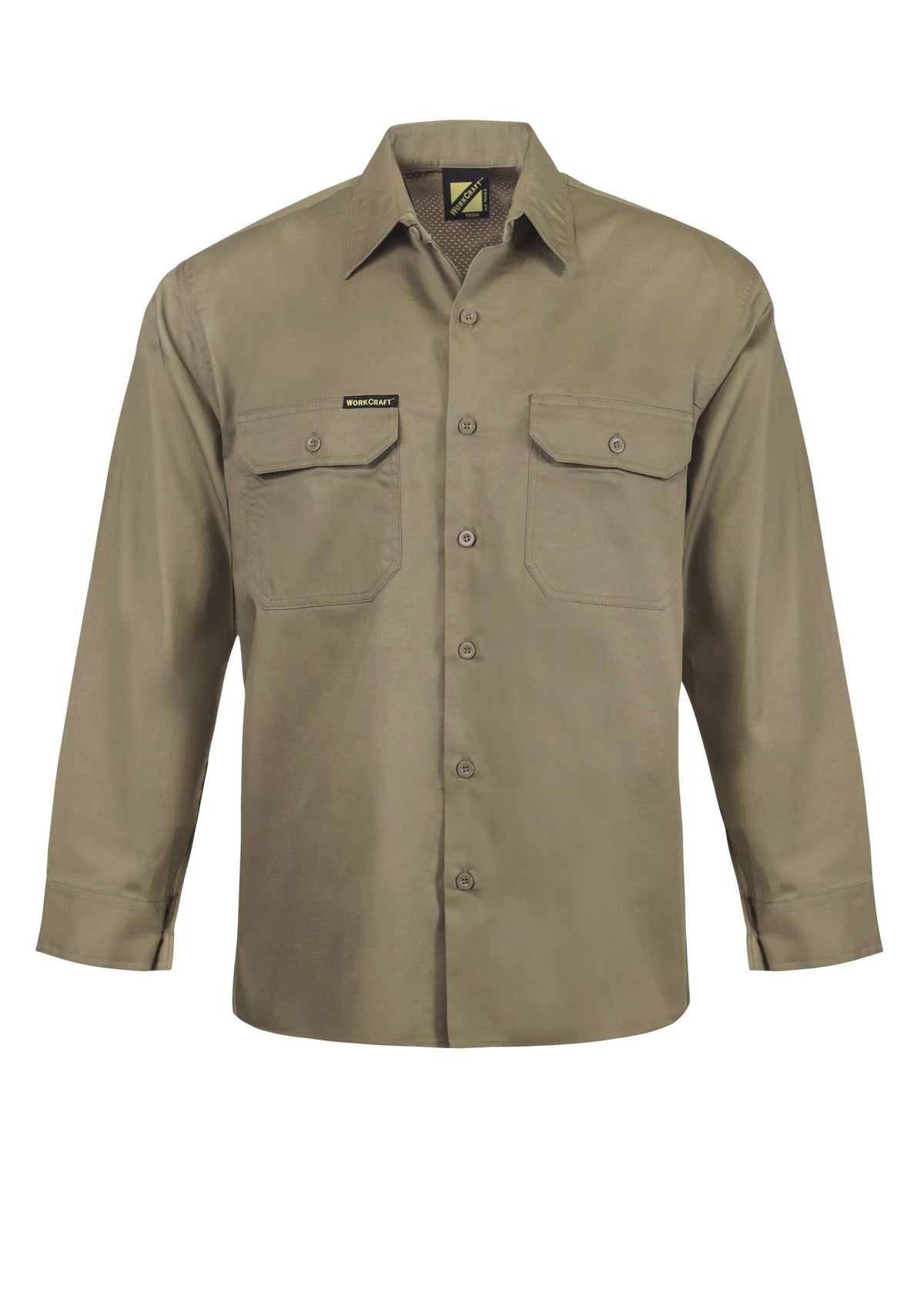Lightweight Long Sleeve Vented Cotton Drill Shirt - Khakhi - Front