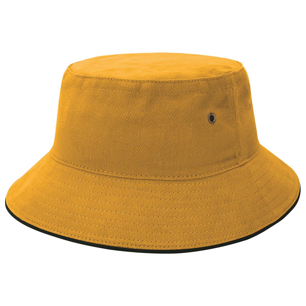 Sandwich Brim Bucket Hat - Gold / Bottle - Front