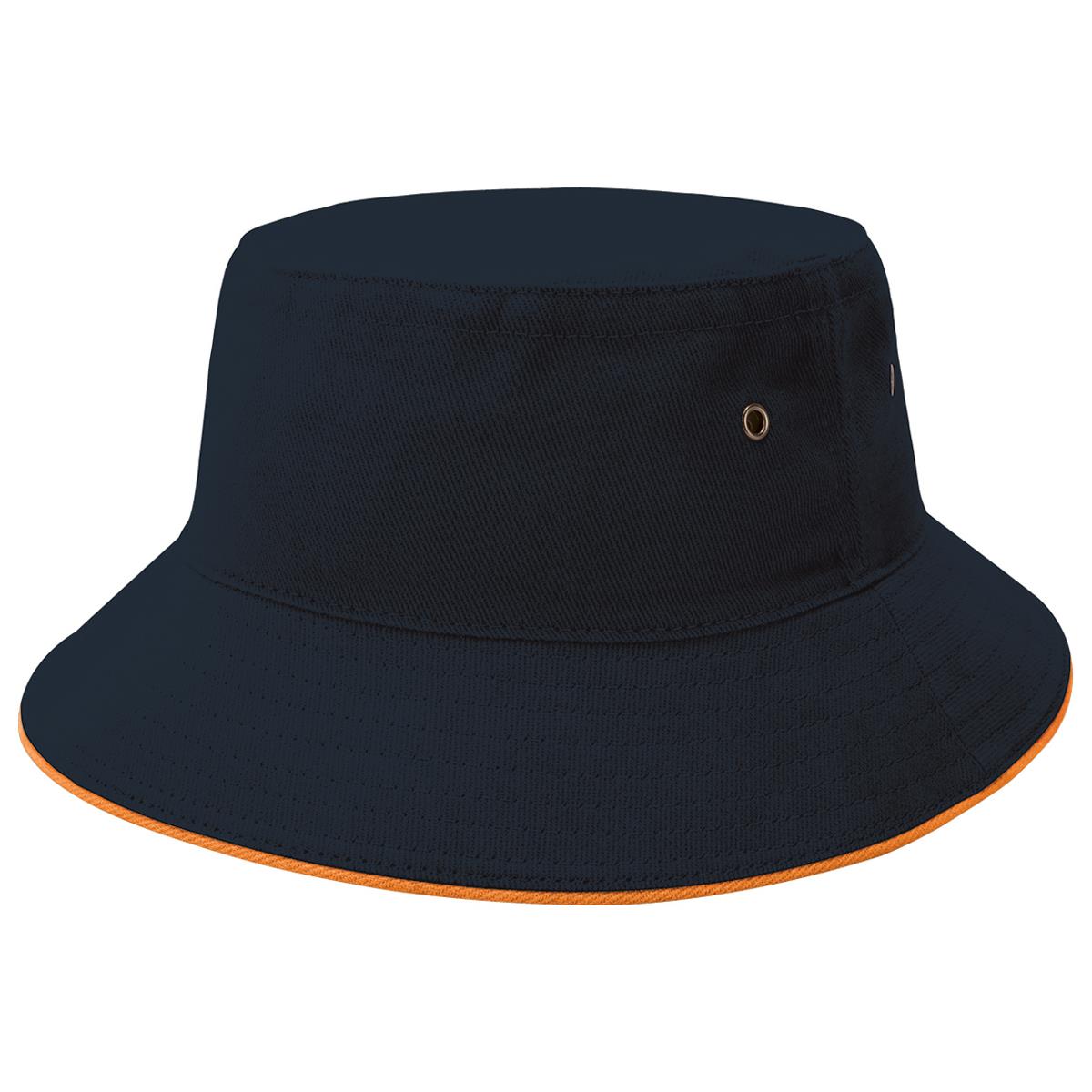 Sandwich Brim Bucket Hat - Navy / Orange - Front