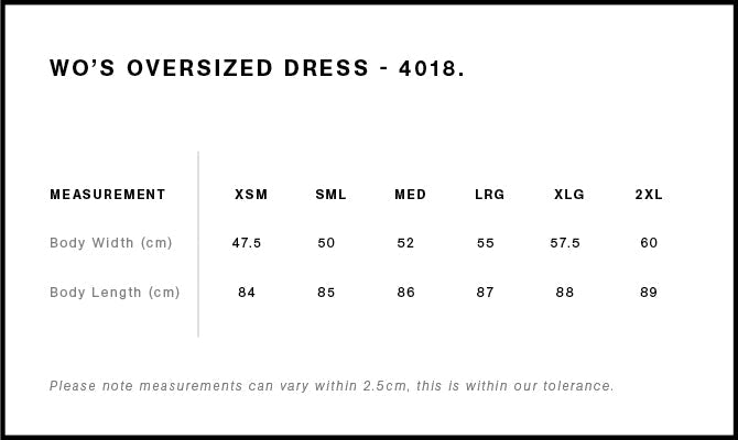 Wo's Oversized Dress 4018S - Size guide