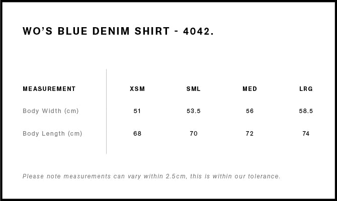 Wo's Blue Denim Shirt 4042S - Size guide