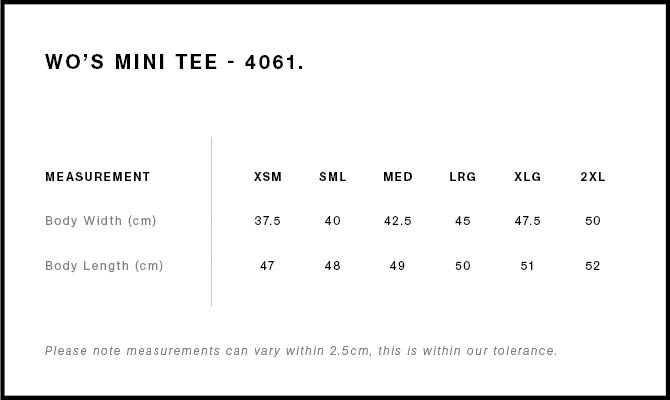 Wo's Organic Mini Tee 4061 - Size guide