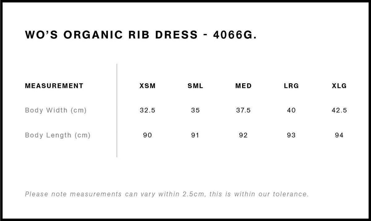 Wo's Organic Rib Dress 4066GS - Size guide