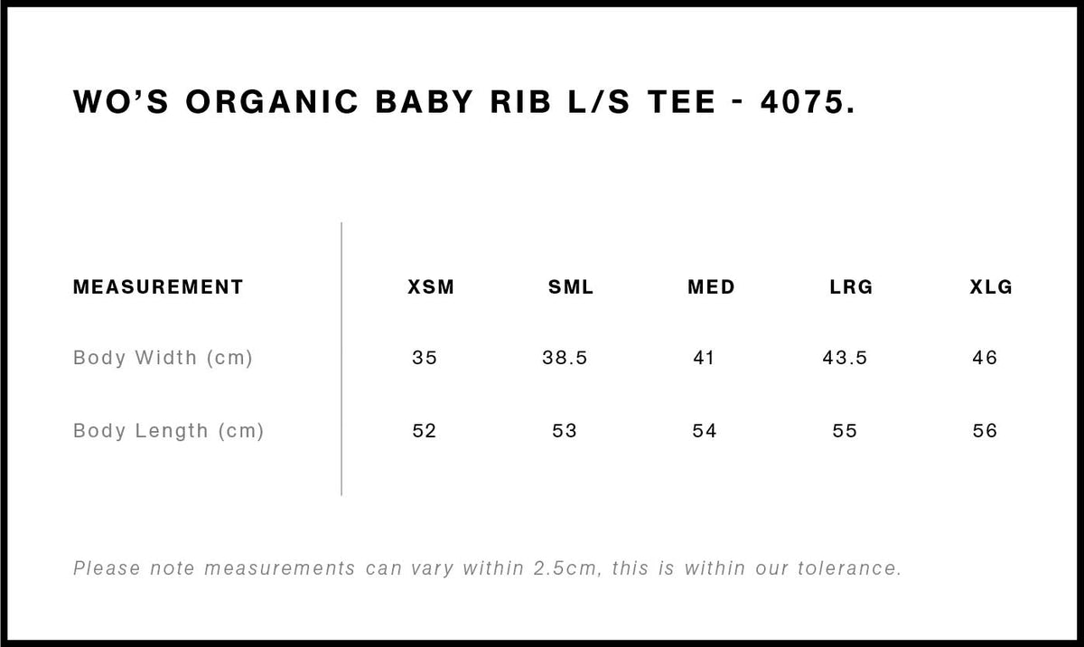Wo's Organic Baby Rib L/S Tee 4075 - Size guide