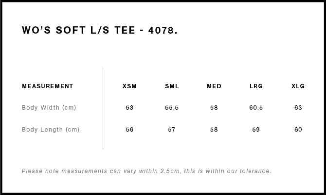 Wo's Soft L/S Tee 4078S - Size guide