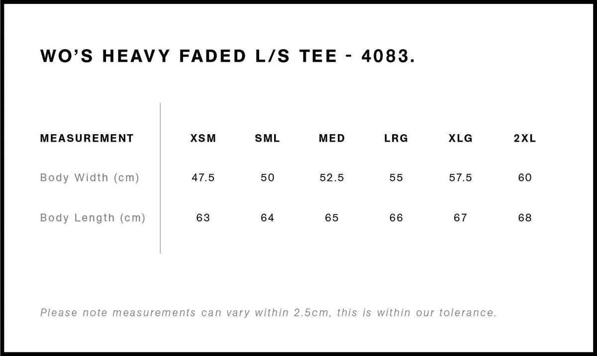Wo's Heavy Faded L/S Tee 4083 - Size guide