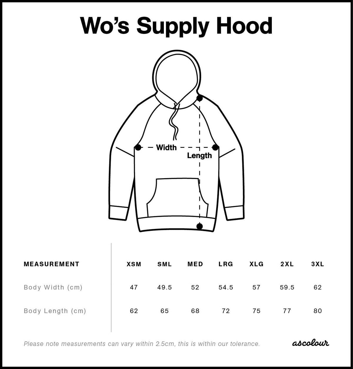 Wo's Supply Hood 4101S - Size guide