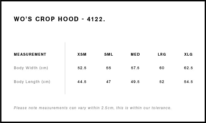 Wo's Crop Hood 4122S - Size guide