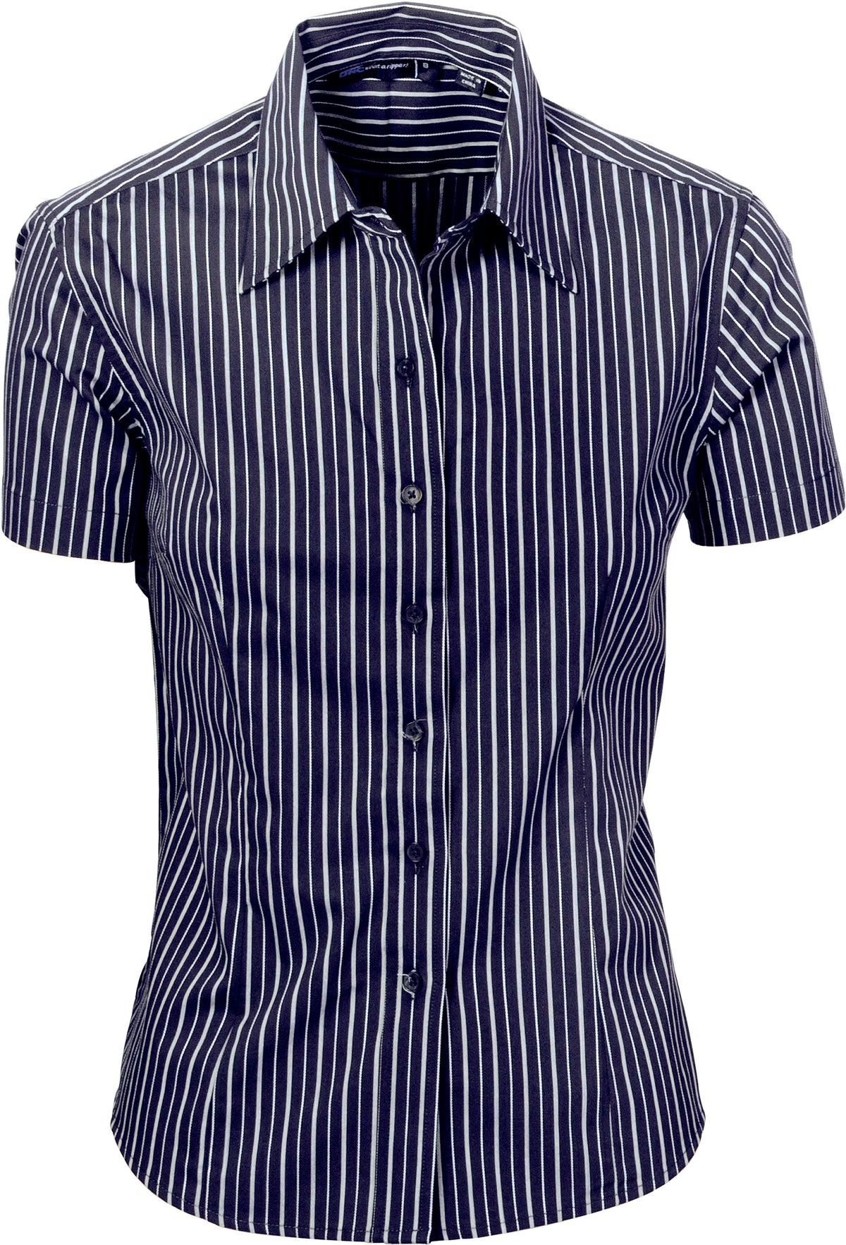DNC Workwear Ladies Stretch Yarn Dyed Contrast Stripe Sh irts -Short Sleeve 4233