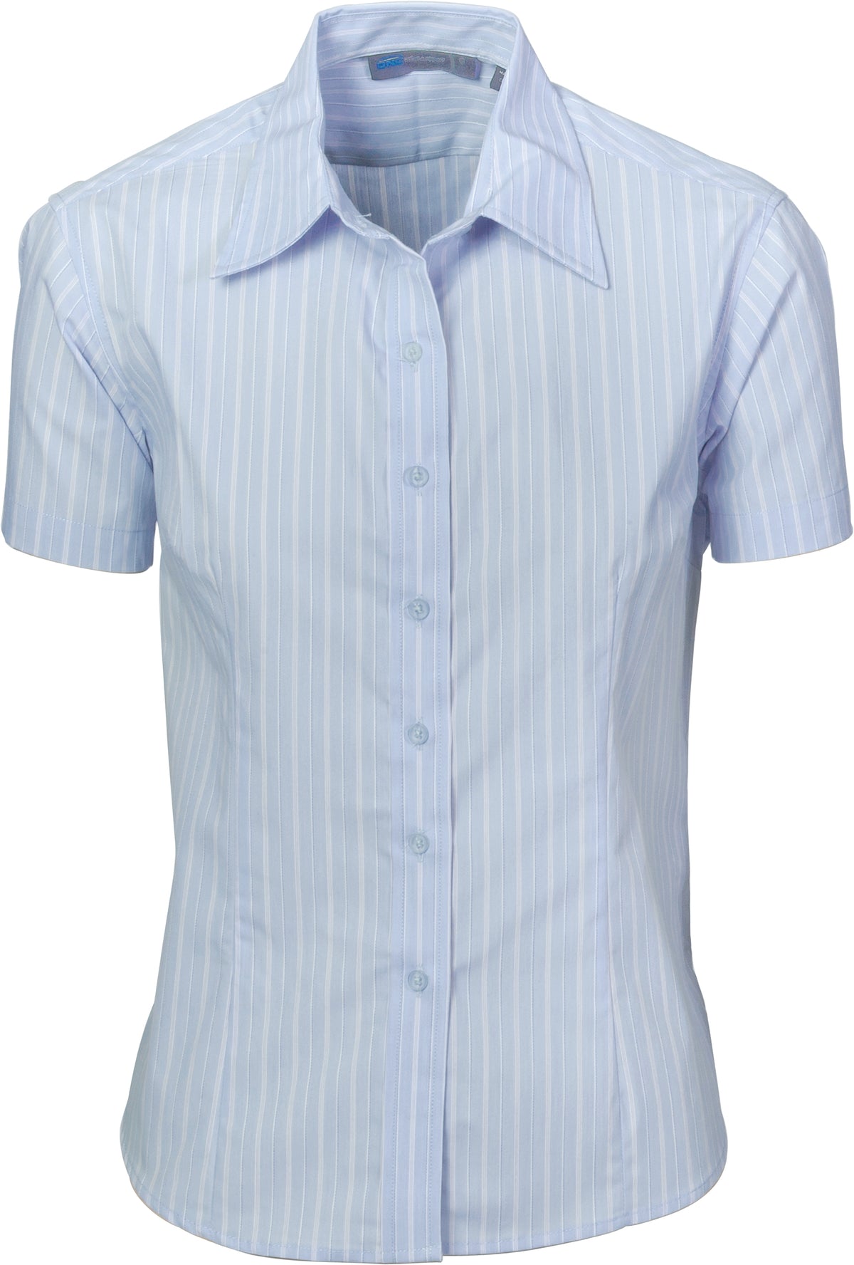 DNC Workwear Ladies Stretch Yarn Dyed Contrast Stripe Sh irts -Short Sleeve 4233
