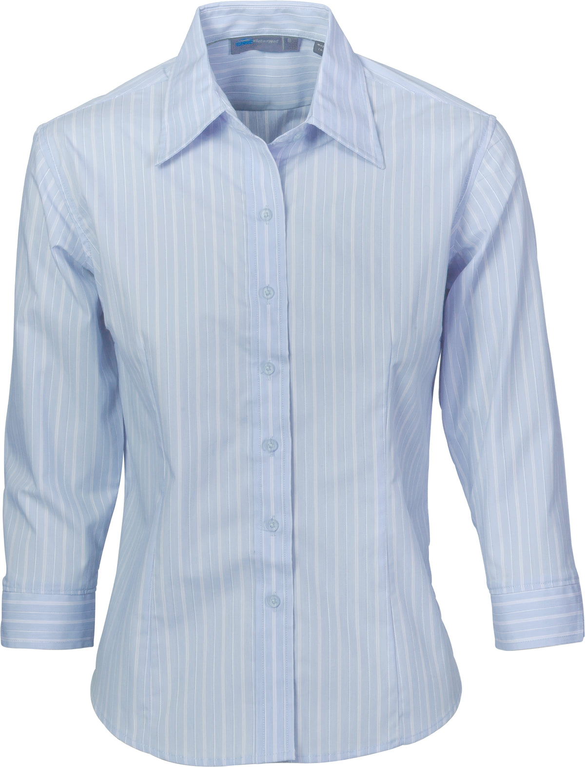 DNC Workwear Ladies Stretch Yarn Dyed Contrast Stripe Sh irts - 3/4 Sleeve 4234