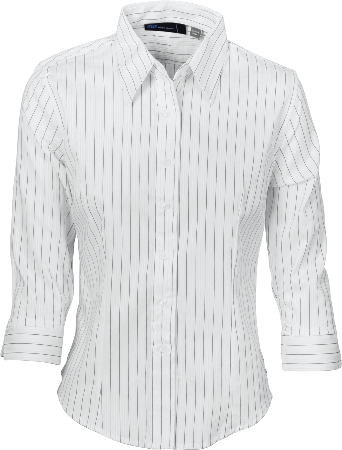 DNC Workwear Ladies Stretch Yarn Dyed Contrast Stripe Sh irts - 3/4 Sleeve 4234