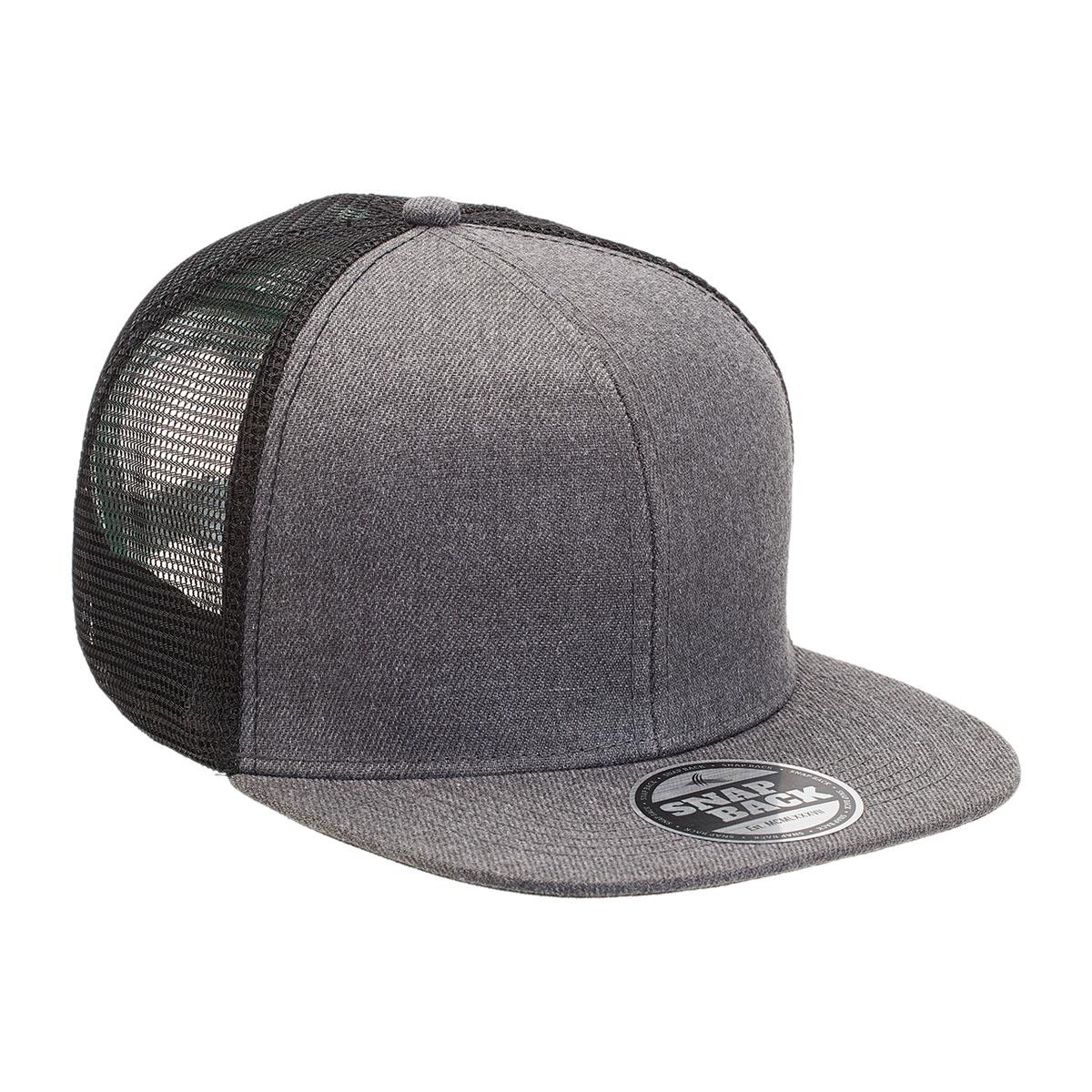 Heathered Flat Peak Trucker - Charcoal Heather / Black - Front