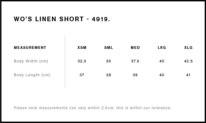 Wo's Linen Shorts 4919S - Size guide