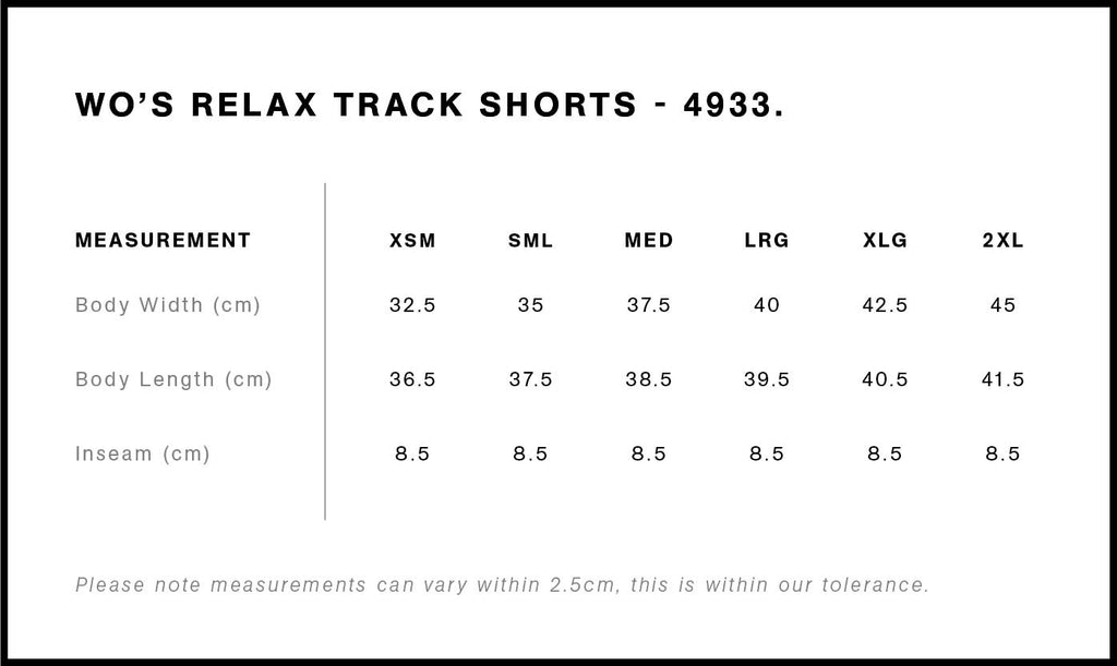 Wo's Relax Track Shorts 4933 - Size guide