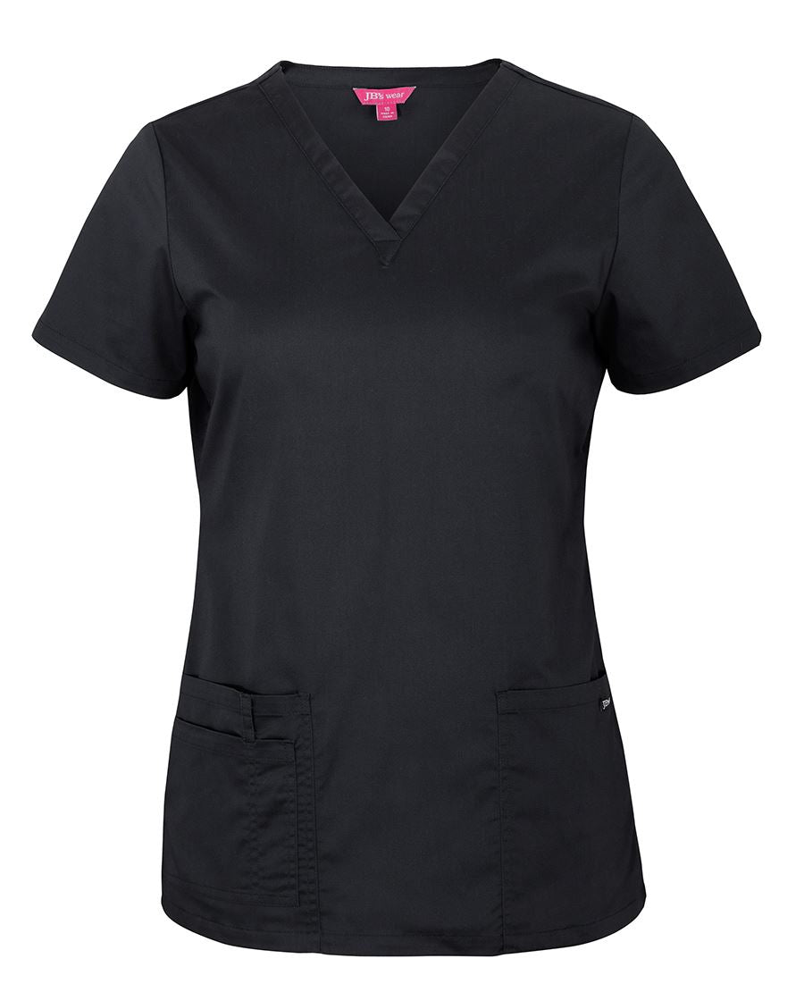 JB's Ladies Premium Scrub Top - Black - Front