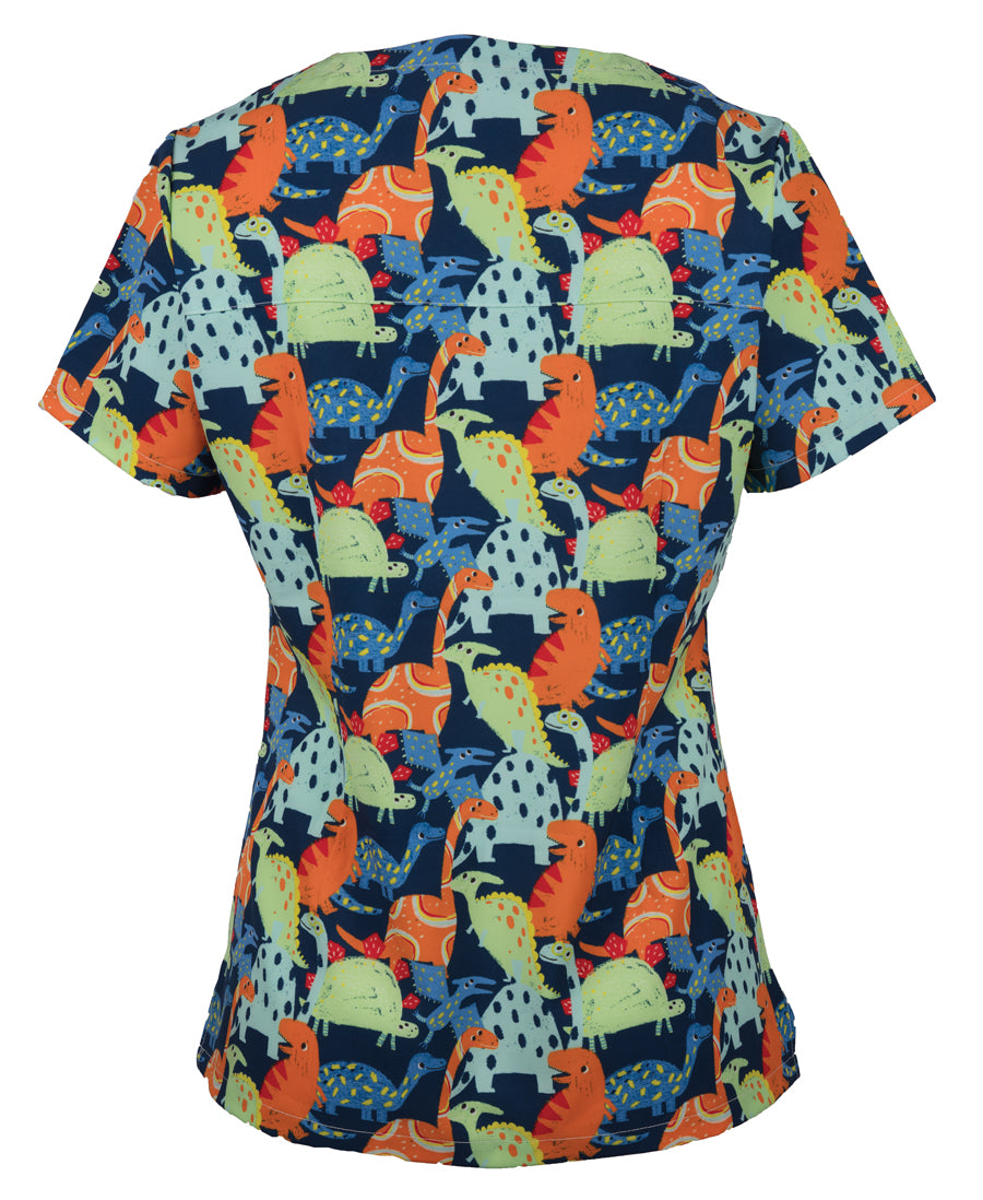 JB's Ladies Scrub Top Printed - Dino - Back