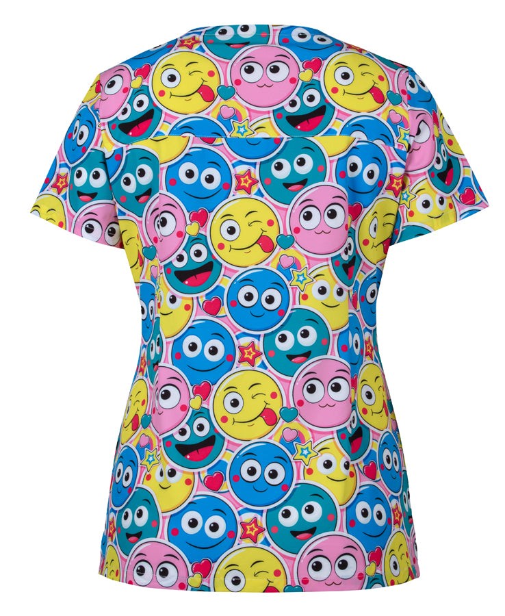 JB's Ladies Scrub Top Printed - Smiley - Back