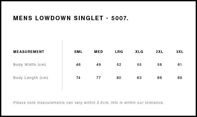 Lowdown Singlet 5007 - Size guide