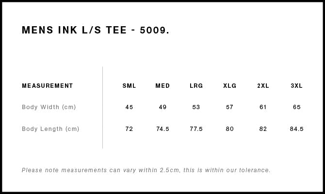 Ink L/S Tee 5009S - Size guide