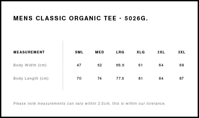 Classic Organic Tee 5026G - Size guide