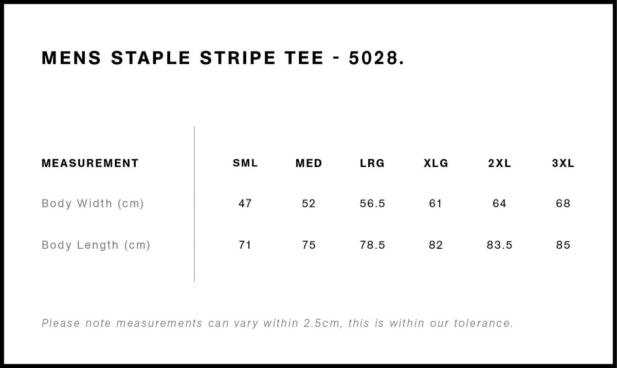 Staple Stripe Tee 5028S - Size guide