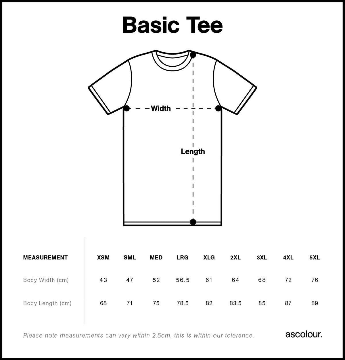 Basic Tee 5051S - Size guide